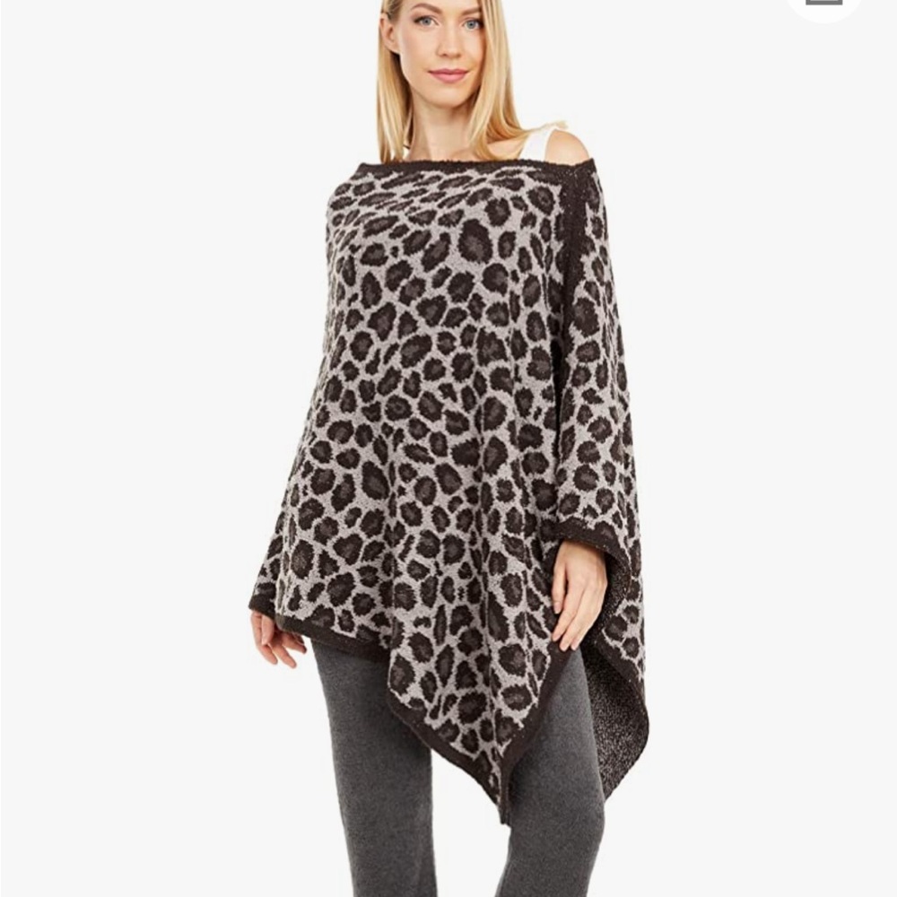 Barefoot Dream CozyChic Leopard Print Knit Poncho. One Size NWT Cocoa Multi $124